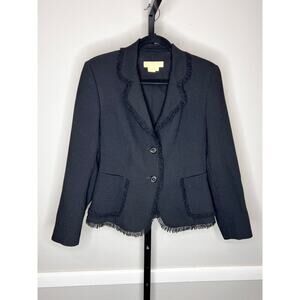 Michael Kors Black Virgin Wool Frayed Trim Chic Blazer Size 8